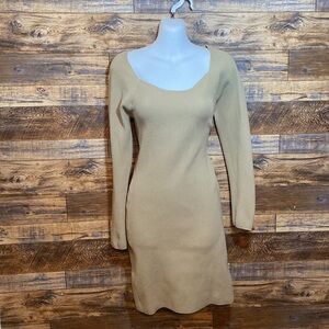 Tan Cotton On Body Con Dress in M Medium MIDI Length